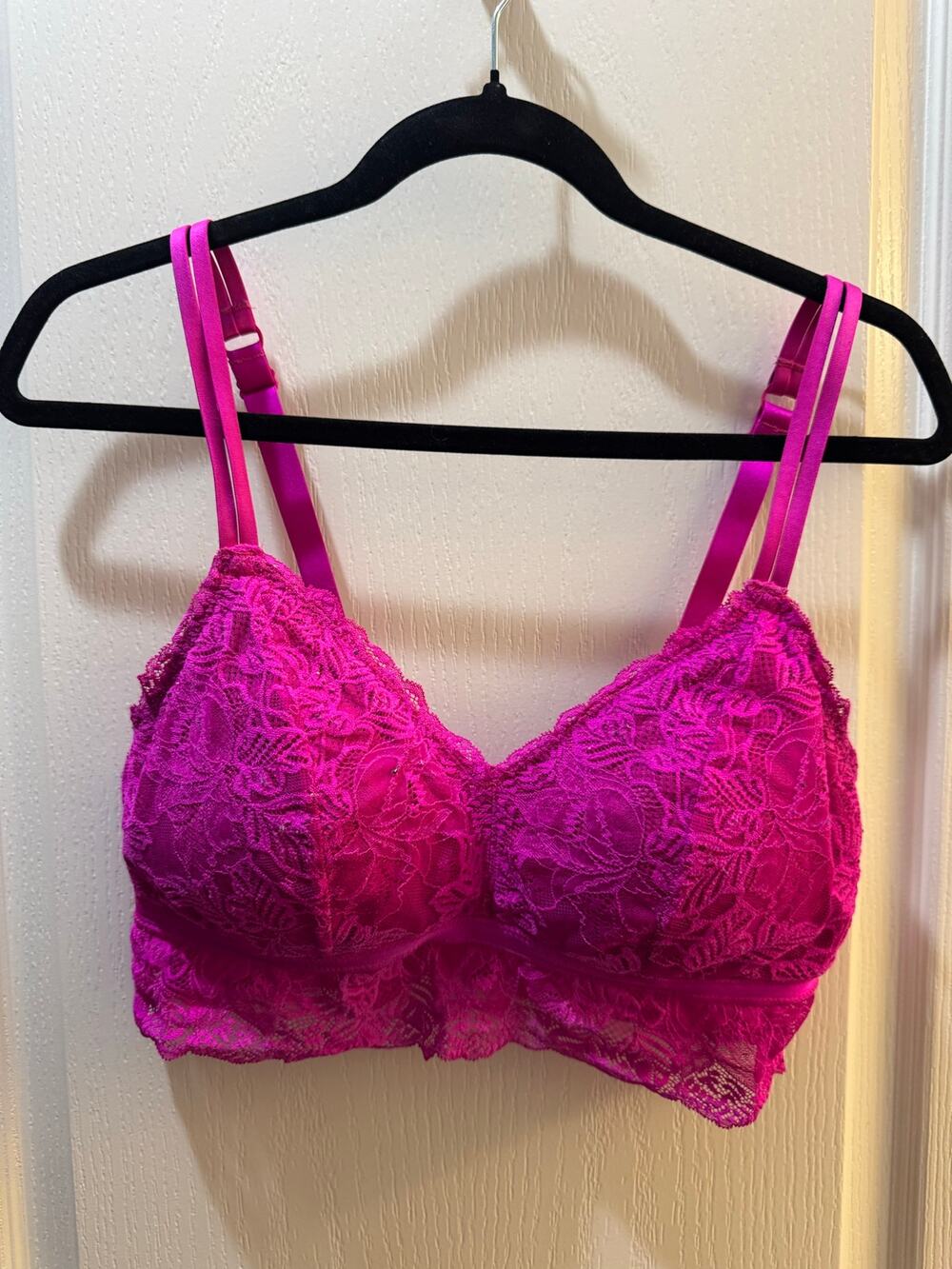 Auden Fuchsia Lace Bralette XL Wireless Adjustable Straps Lace Longline Bra
